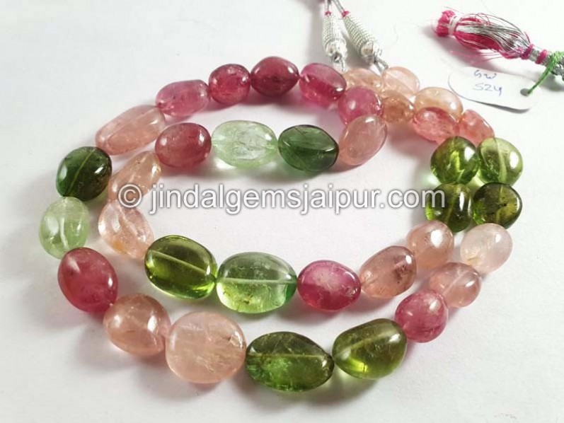 Multi Pink & Green Tourmaline Far Smooth Nuggets Beads
