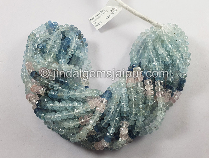 Multi Aquamarine Faceted Roundelle Shape Beads