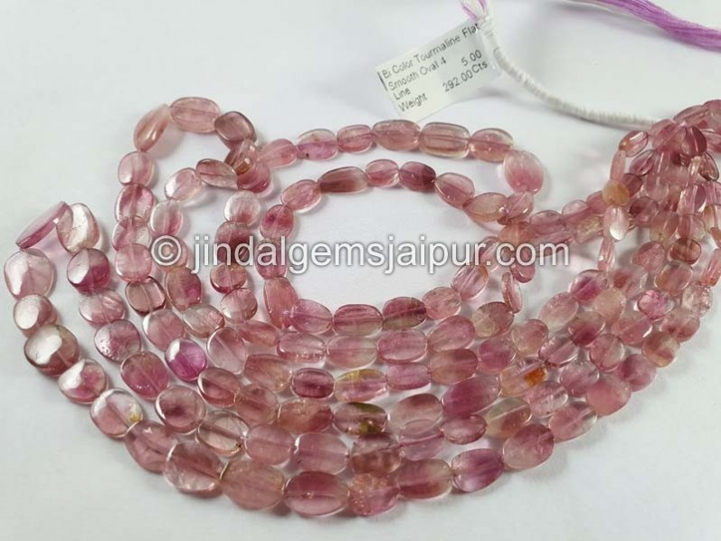 Bi Color Tourmaline Flat Smooth Oval Beads