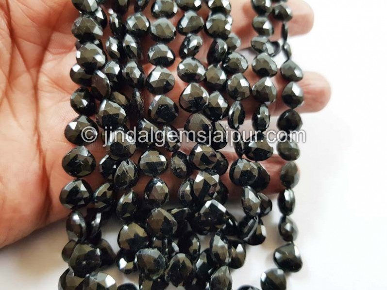 Black Tourmaline Faceted Heart Beads