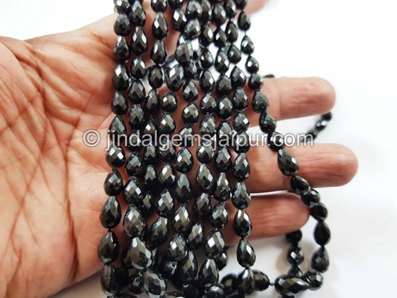 Black Tourmaline Faceted Drops Beads