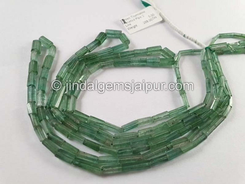Green Tourmaline Faceted Pipe Beads