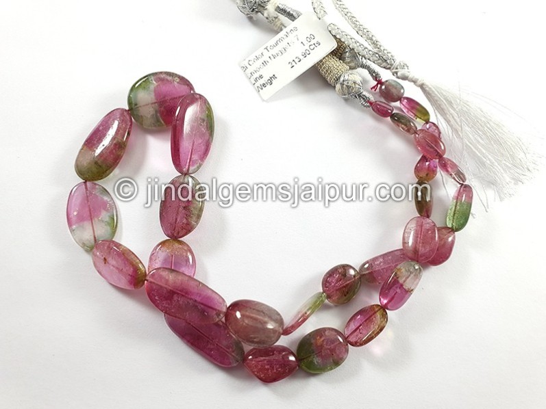 Bi Color Tourmaline Smooth Nuggets Shape Beads