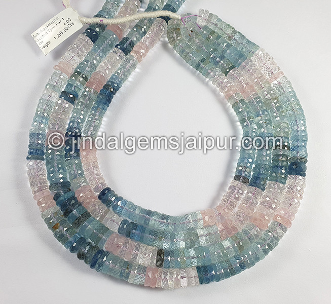 Multi Aquamarine Faceted Tyre Shape Beads