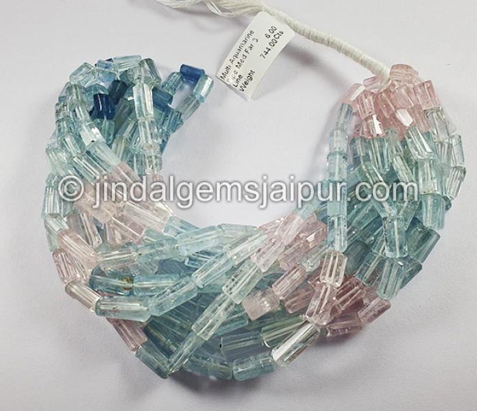 Multi Aquamarine Pipe Shape Medium Beads