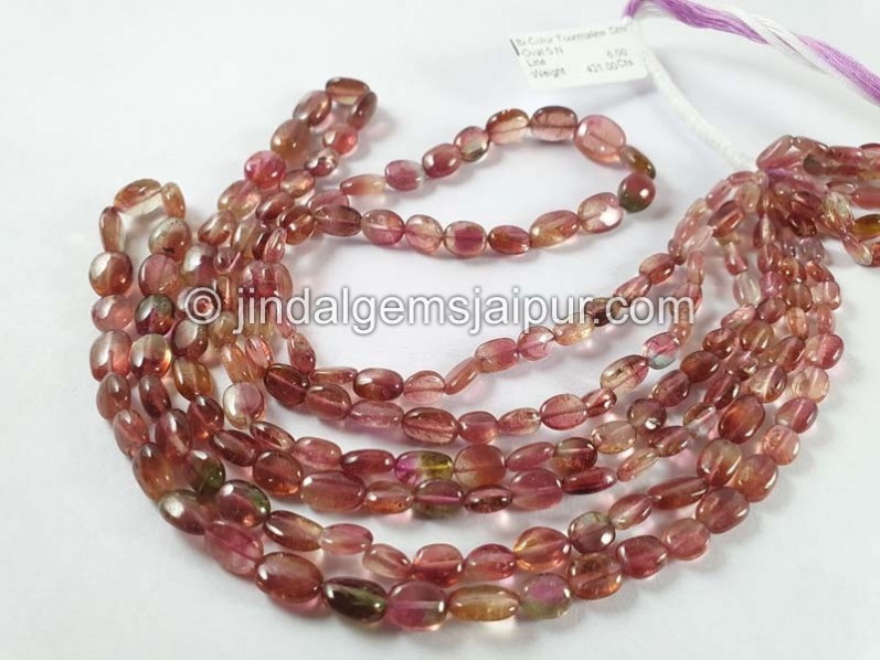 Bi Color Tourmaline Smooth Oval Beads