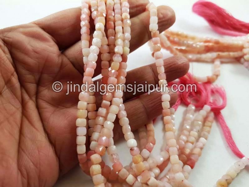 Pink opal shaded micro cut cube beads