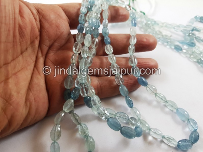Multi Aquamarine Shaded Faceted Oval Beads