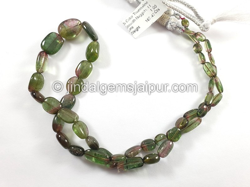 Bi Color Tourmaline Smooth Nuggets Shape Beads