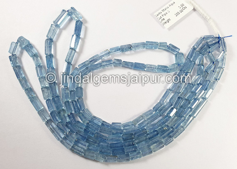 Santa Maria Aquamarine Cut Pipe Shape Beads
