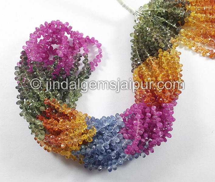 Natural Multi Sapphire Faceted Drops Shape Beads