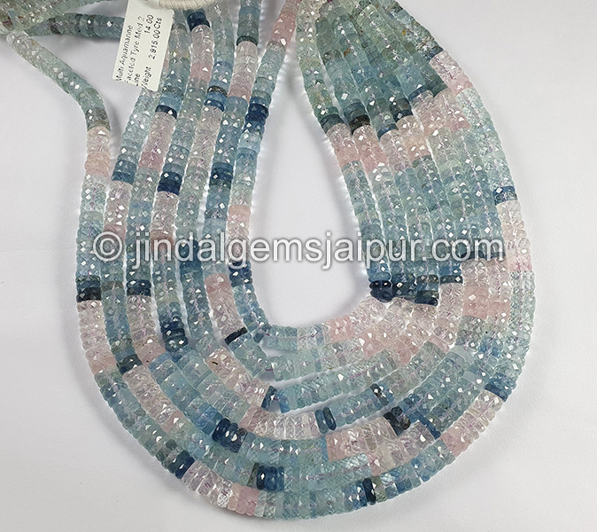 Multi Aquamarine Faceted Tyre Shape Beads