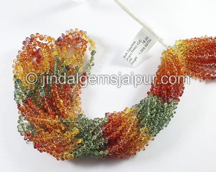 Multi Sapphire Faceted Drops Shape Beads