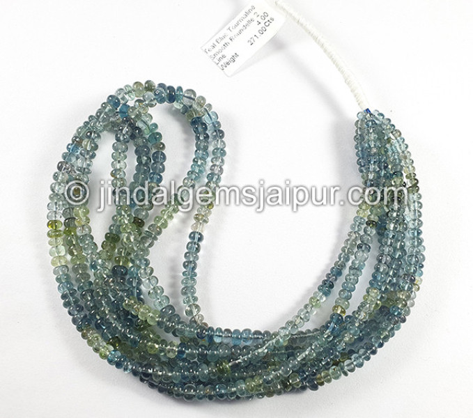 Teal Blue Tourmaline Smooth Roundelle Shape Beads