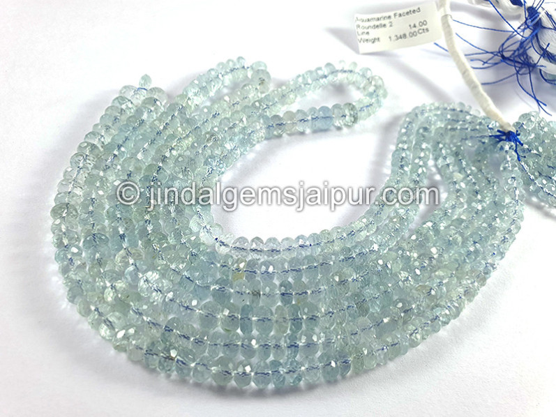 Aquamarine Faceted Roundelle Shape Beads