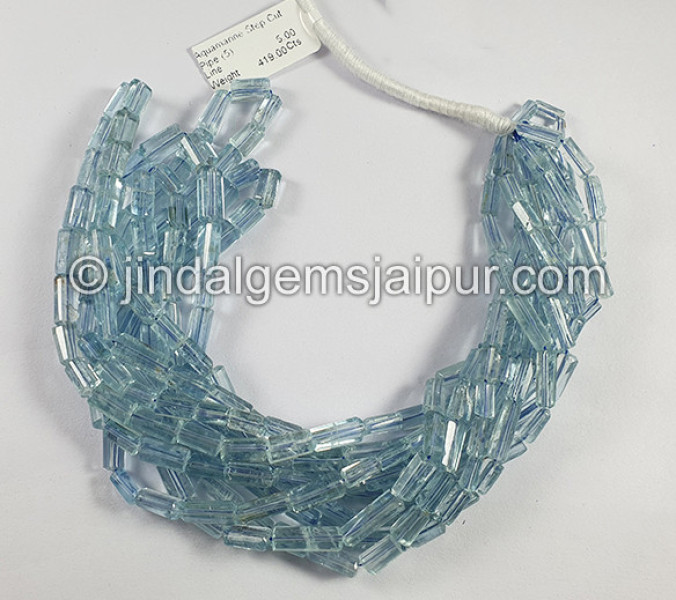 Aquamarine Step Cut Pipe Shape Beads