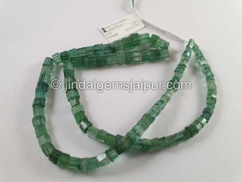 Green Tourmaline Faceted Bolt Beads
