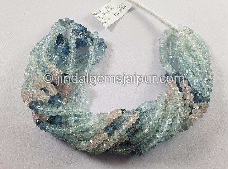 Multi Aquamarine Faceted Roundelle Shape Beads