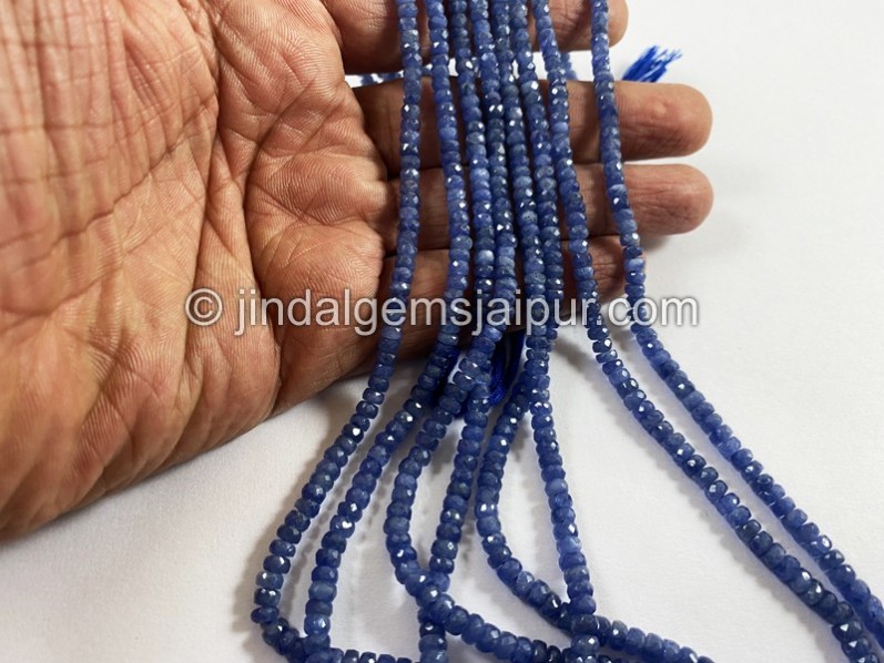Natural Burmese Blue Sapphire Faceted Roundelle Beads