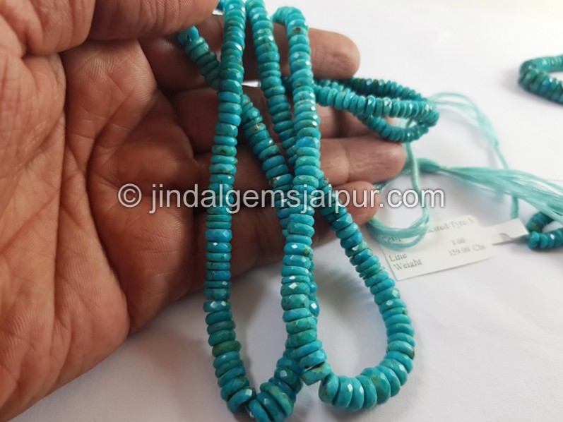 Natural Blue Turquoise Faceted Tyre Beads