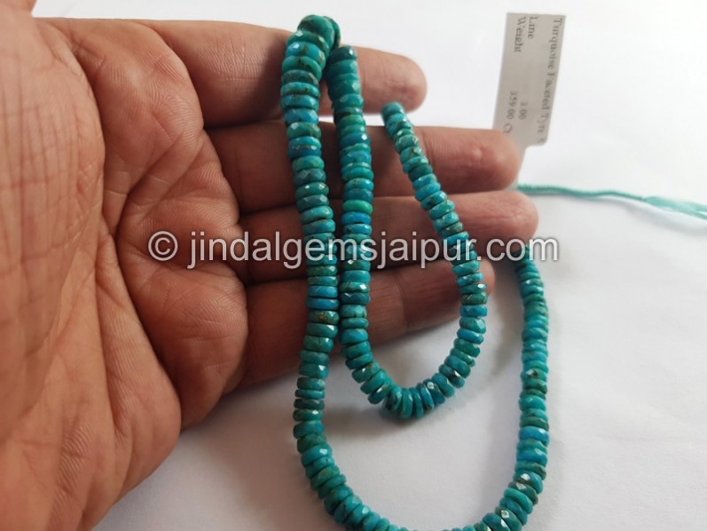 Natural Deep Blue Turquoise Faceted Tyre Beads
