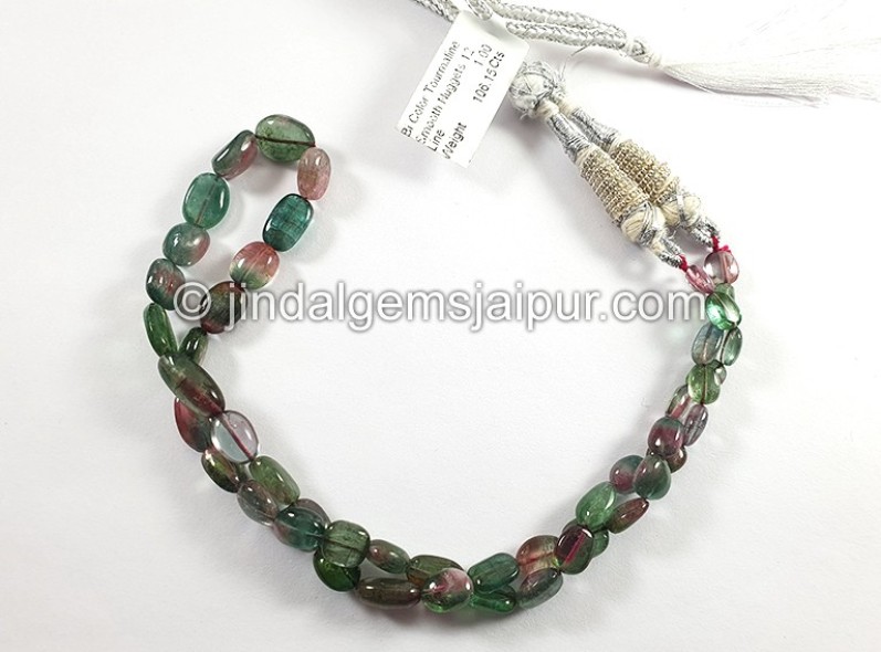 Bi Color Tourmaline Smooth Nuggets Shape Beads