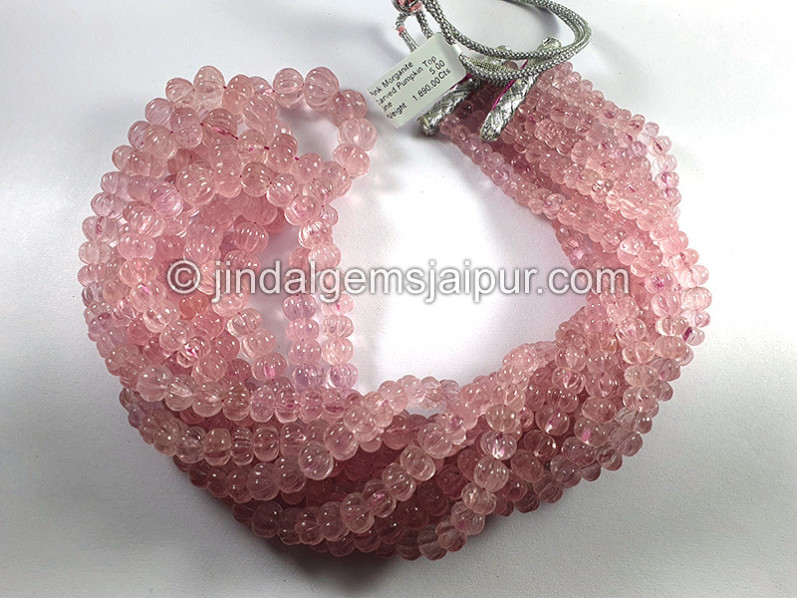 Pink Morganite Carved Pumpkin Shape Beads