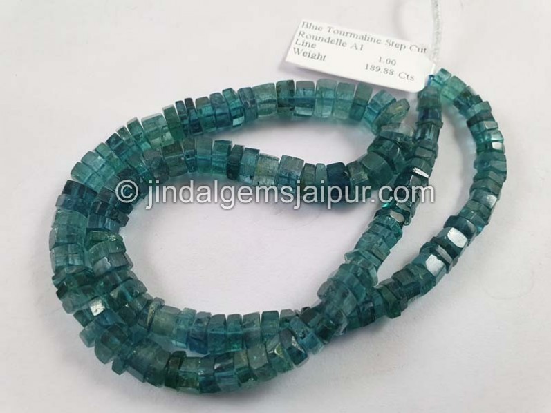 Indicolite Blue Tourmaline Step Cut Roundelle Beads