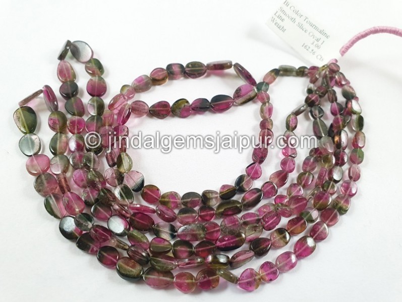 Bi Color Tourmaline Flat Slice Oval Beads