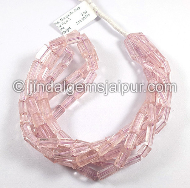 Pink Morganite Step Cut Pipe Shape Beads