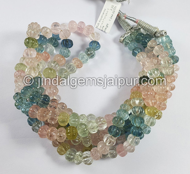 Multi Aquamarine Carved Pumpkin Shape Beads