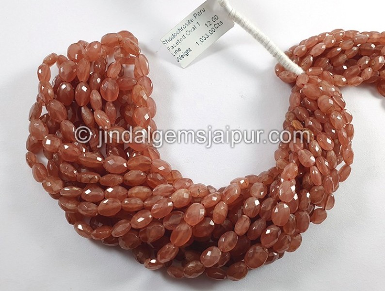 Rhodochrosite Peru Faceted Oval Shape Beads
