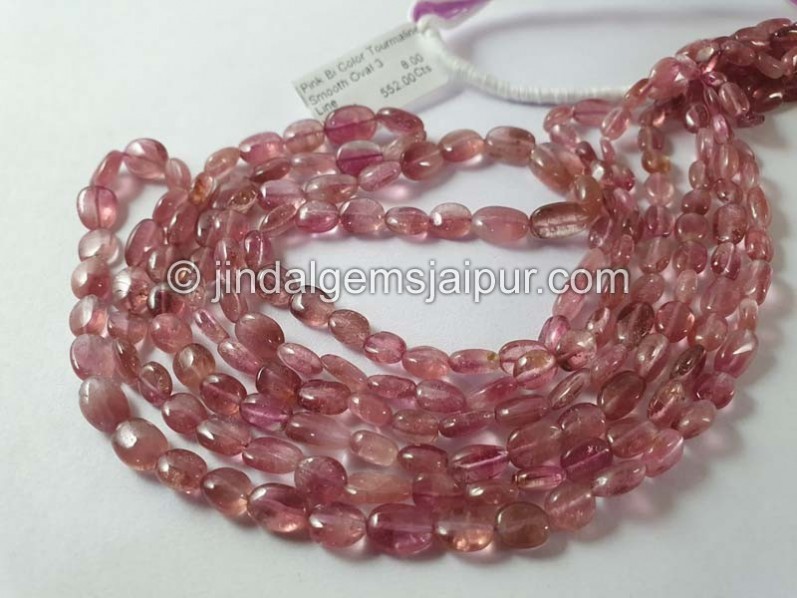 Pink Bi Color Tourmaline Smooth Oval Beads