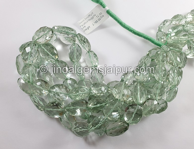 Green Amethyst Faceted Nuggets Shape Beads