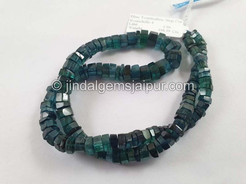 Blue Tourmaline Step Cut Roundelle Beads