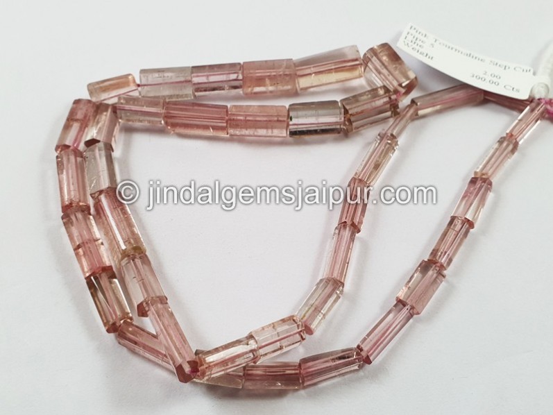 Pink Tourmaline Far Step Cut Cylinder Beads