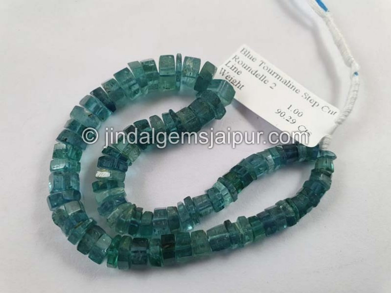 Paraiba Blue Tourmaline Step Cut Roundelle Beads