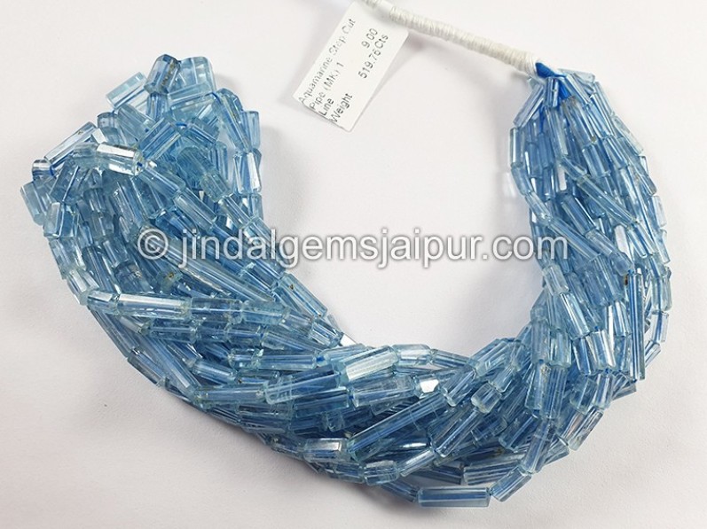 Aquamarine Step Cut Pipe Shape Beads