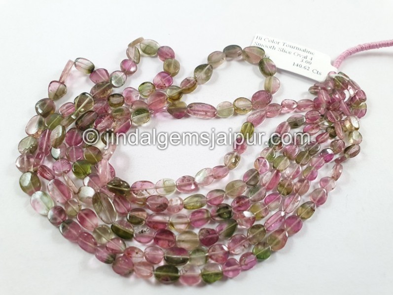 Bi Color Tourmaline Flat Slice Oval Beads