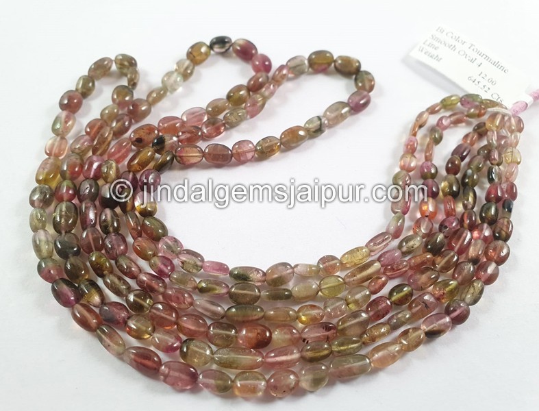Bi Color Tourmaline Smooth Oval Beads
