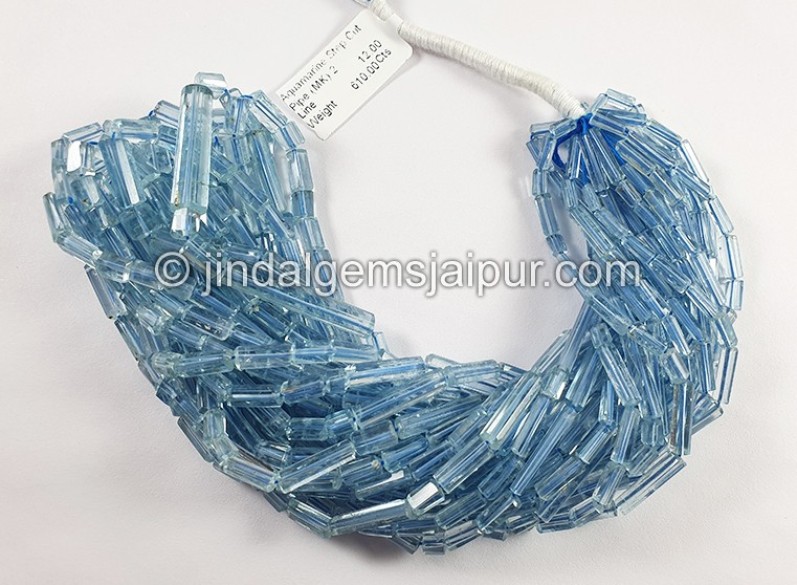 Aquamarine Step Cut Pipe Shape Beads