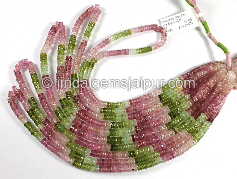 Pastel Tourmaline Faceted Tyre Shape Small Beads