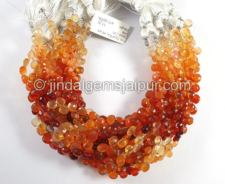 Fire Opal Faceted Heart Shape Small Beads