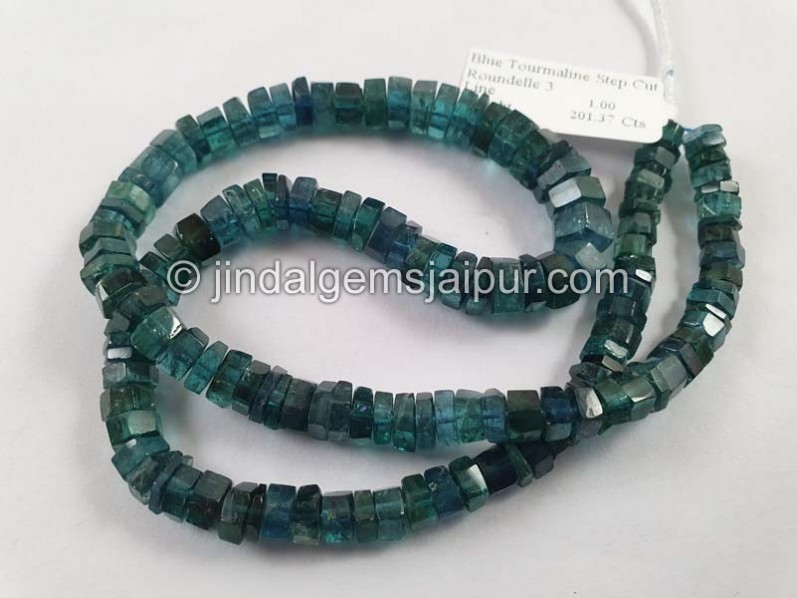 Blue Tourmaline Step Cut Roundelle Beads
