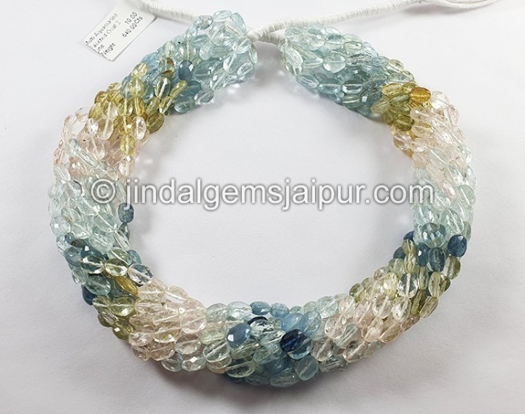 Multi Aquamarine Faceted Oval Shape Beads