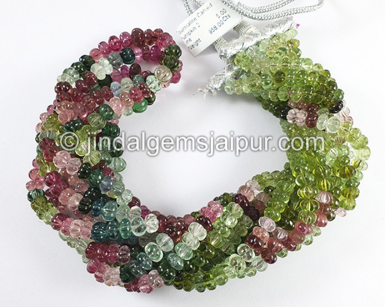 Tourmaline Carved Pumpkin Shape Beads