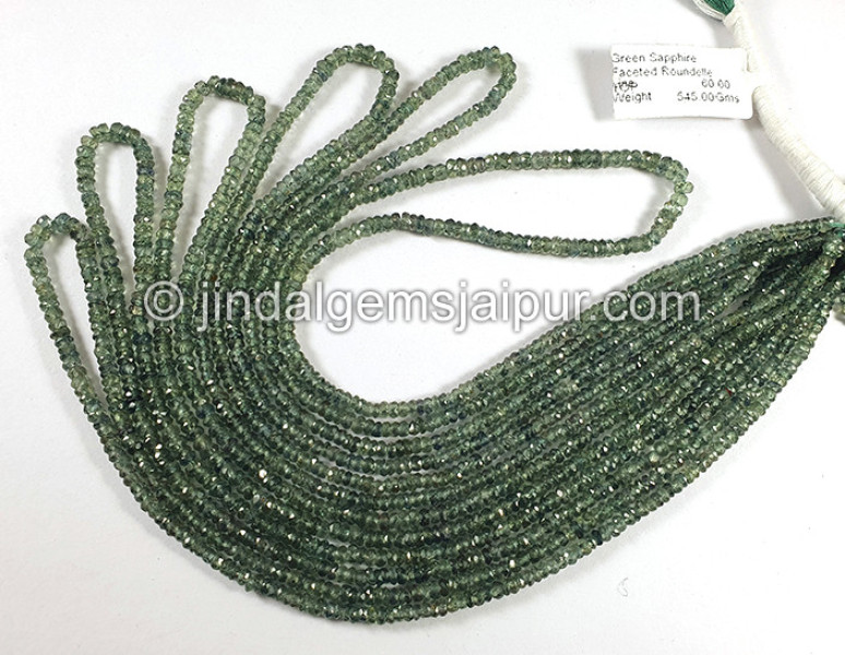 Green Sapphire Faceted Roundelle Shape Beads