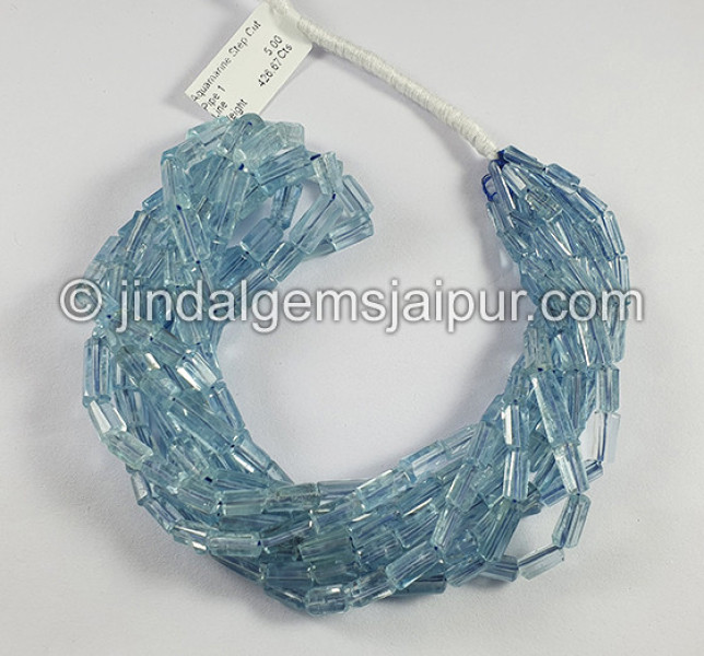 Aquamarine Step Cut Pipe Shape Beads