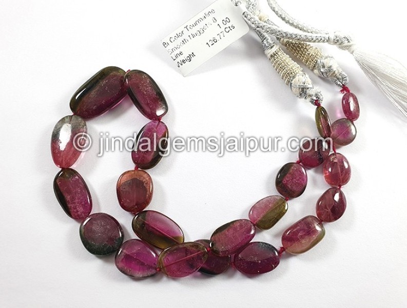 Bi Color Tourmaline Smooth Nuggets Shape Beads