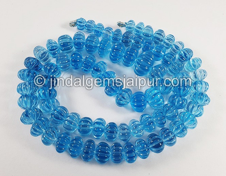 Swiss Blue Topaz Carved Pumpkin Shape Beads